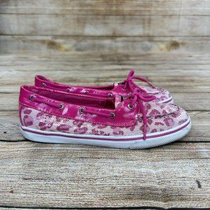 Sperry Top Sider Biscayne 1 Eye Shoes Youth Size 5 Sequin Cheetah Print Shoes